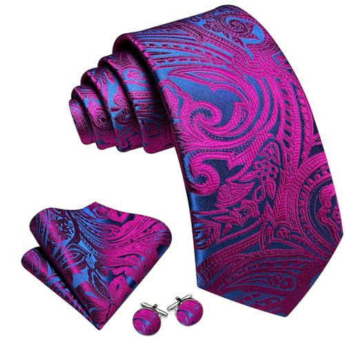 Image of Barry.Wang Men Tie Set Paisley Silk Necktie Pocket Square Cufflinks Formal Wedding Business Party