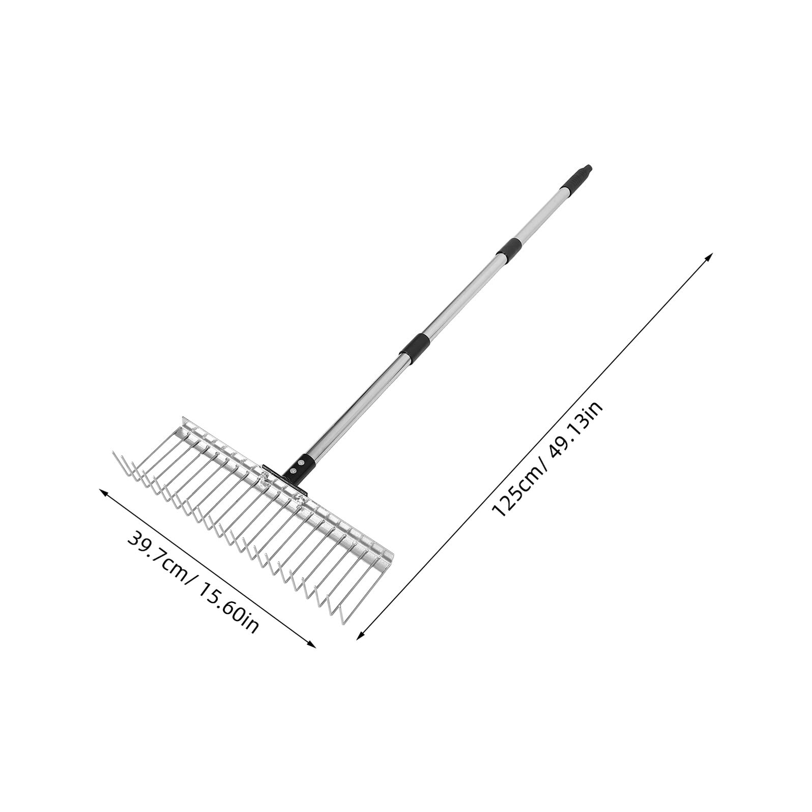 Rastrillo de Jardín con Mango Ajustable de Acero Inoxidable Herramienta Resistente para Nivelar Suelo Recoger y Escarificar Césped para Mantenimiento y Jardinería Profesional
