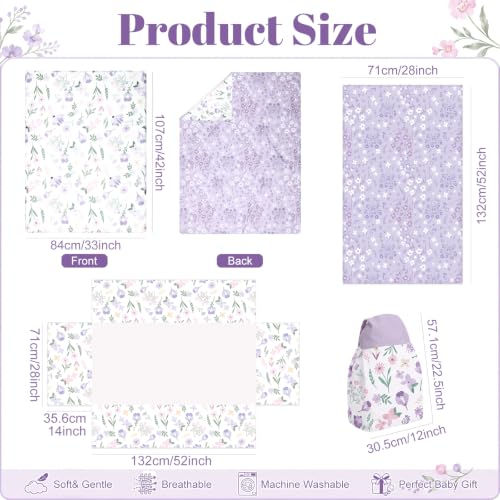 Image of Hahafelt 4 Pieces Crib Bedding Set for Girls and Boys, Purple Floral