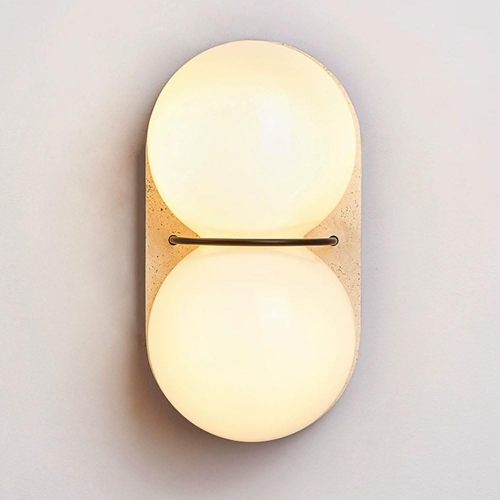 OZBMA Glass Wall Sconces Bedroom Vanity Lamp Travertine Sconce Lighting Wabi Sabi Modern Kids Room Farmhouse Indoor Mounted for Entryway,G9*2