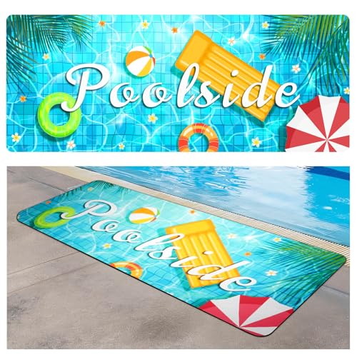 Poolside Rubber Drainage Mat 17.3 x 47.2 Non-Slip Heat Resistant Outdoormat Durable Quick Drain Pool Deck Mat for Patio Bathroom Garden Indoor & Outdoor Use