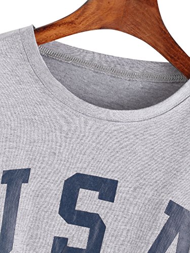 SweatyRocks Women's Letter Print Crop Tops Summer Short Sleeve T-shirt Light Grey L