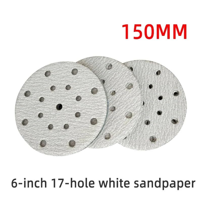 Carta vetrata bianca da 6 pollici a 17 fori 150 mm Levigatura di vernice automobilistica del legno Lucidatura Abrasivo 80-600 Mesh(P80,50pcs)