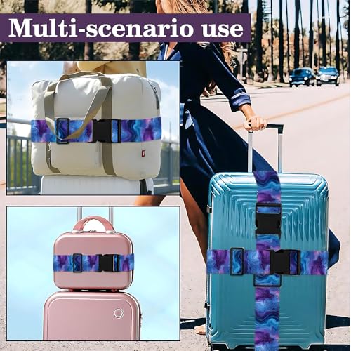 Image of 2 Pack Luggage Straps for Suitcases, Adjustable Travel Belt with Buckle, 2 inch Wide Heavy Duty Suitcase Straps for Summer Vacations, Purple Blue Marble Nebula Pattern, Travel Essentials, Multi