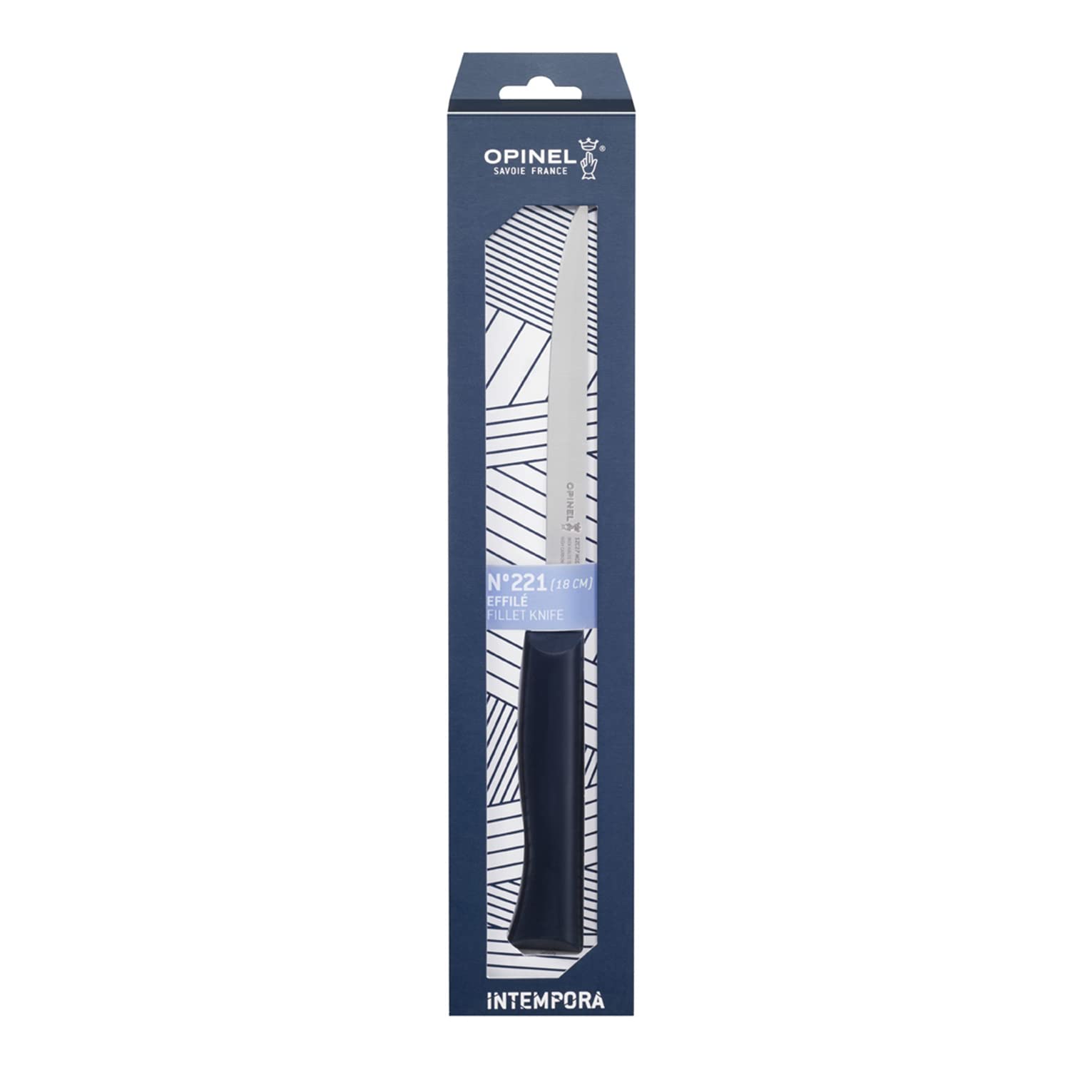 Opinel - N°221 Couteau Effilé Intempora - Lame 18 cm Acier Inox, Idéal Lever de Filets - Manche Polyoxyméthylène - Excellente Prise en Main - Garantie à Vie