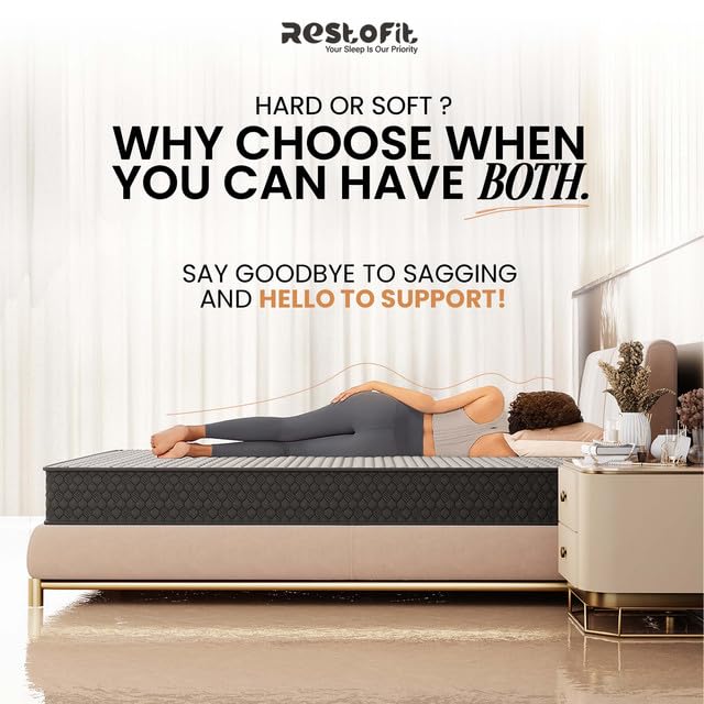 Image of RESTOFIT Orthopedic Dual Comfort King Size Mattress 75x72x10 Inches | Medium Firm 10-Inch HR Foam Mattress for Back Support | Premium Cotton | 7-Year Warranty | Vacuum Packed Roll | Sleep Well Comfort