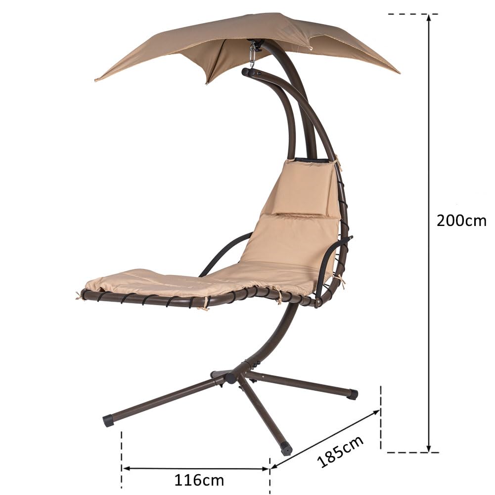 BAKAJI Dondolo Amaca Lettino Sospeso Da Giardino Con Pensile Parasole e Cuscino Relax Lounge Bed Patio Struttura Acciaio Verniciato e Cuscini Imbottiti Design Moderno (Beige)