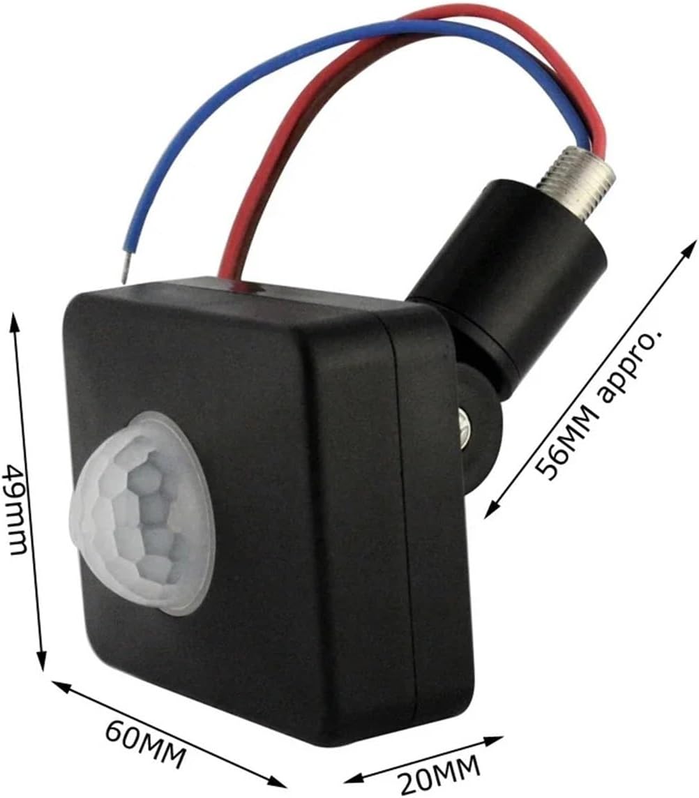 12V 220V PIR sensor switch outdoor motion detector sensor timer 110V switch suitable for 12V 220V lights(Black,110V -240V)