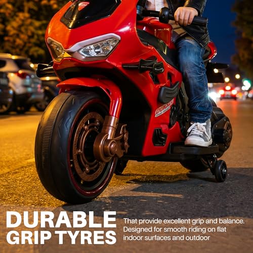 Image of Baybee Roarx Baby Battery Operated Bike for Kids | Ride on Toy with LED Light, Bluetooth & Music | Rechargeable Battery Bikes with Hand Accelerator | Baby Electric Bike for Kids 1 to 5 Years (Red)