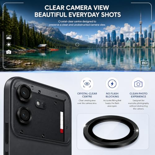 Image of FIRST MART Black Camera Ring Guard Protector for Nothing Phone (4b) | Tempered Glass with Metal Alloy Rings, HD Clear, Scratch Resistant, Case-Friendly | Pack of 1