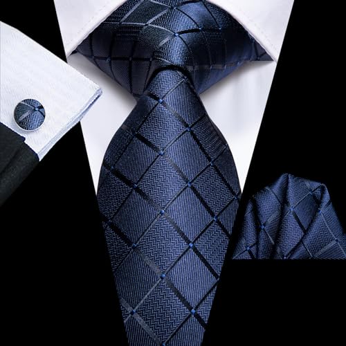 Image of Hi-Tie Father and Son Tie Set Striped Plaid Ties for Men and Boys Silk Necktie Pocket Square Set for Wedding Gifts