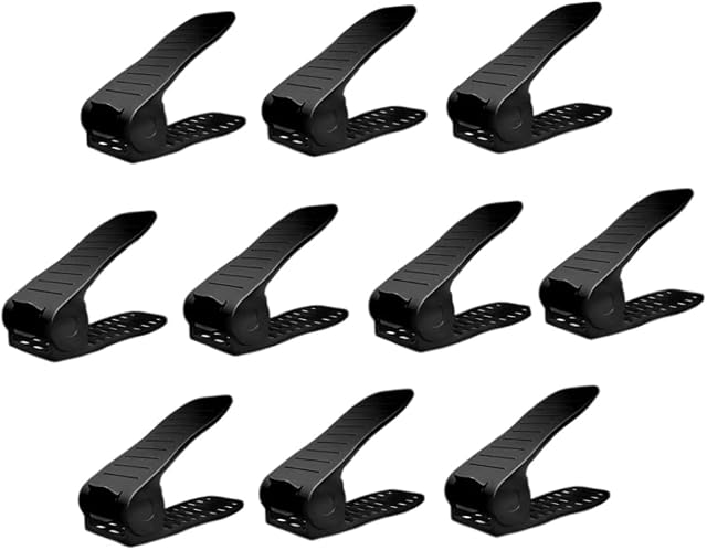 10PCS Shoe Slots Organizer Space Saver Shoe Stacker Storage Adjustable Double Deck Rack Black Holder for Closet