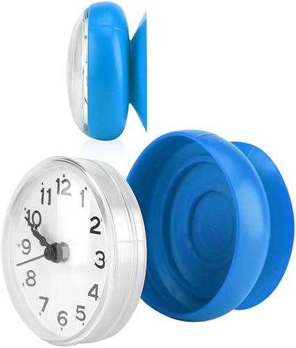 Miniatura 5 de TOPINCN Reloj de pared con ventosa impermeable redondo Accesorios Reloj Mini reloj resistente al agua Miniatura Dormitorio Reloj (azul)