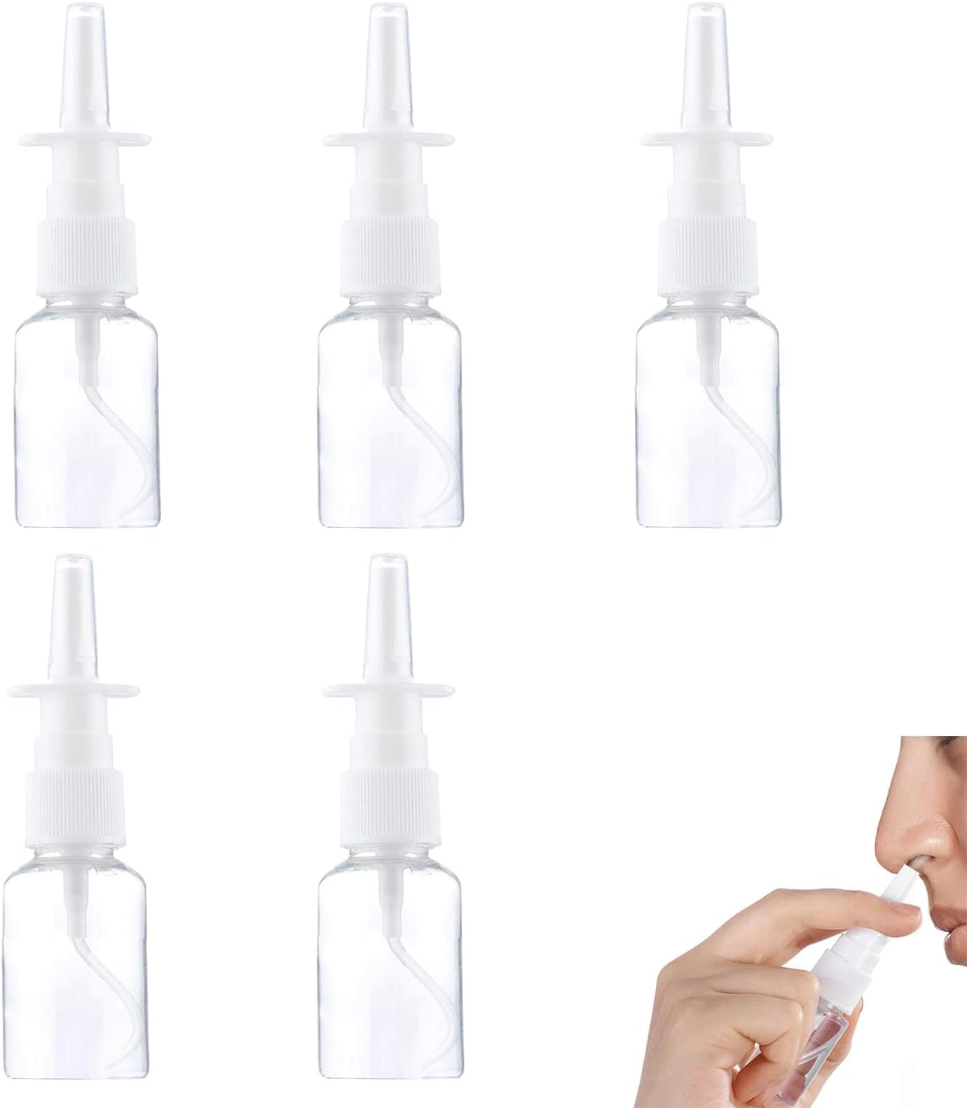 5 pcs Nasal Spray Bottles Refillable Fine Mist Sprayers Empty Nose Mist Sprayer,Essential Oils Continuous Fine Mist Plastic Water Spray Saline Bottle,Refillable Empty Spray Bottle for Home Outdoor