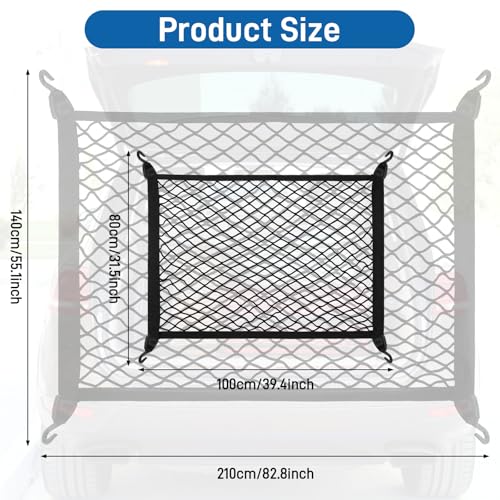 Yimomoyi Groß Gepäcknetz Auto, Kofferraumnetz 100X80cm Erstreckt Sich auf 210x140cm, Kofferraum Netz Mit 4 Haken, Gepäcknetz Wohnmobil für die Meisten Autos, Elastischer Rand hält Lasten Fester