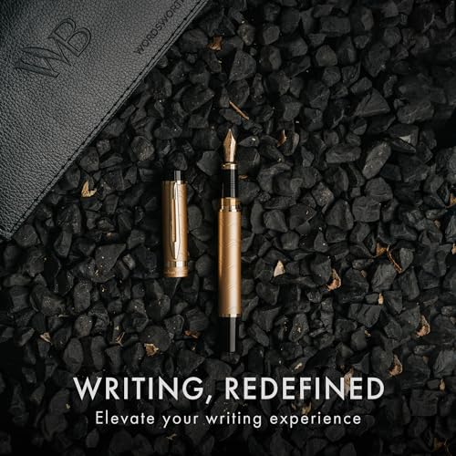 Image of Wordsworth & Black Primori Luxury Fountain Pen Set for Writing, Medium Nib | Stunning Gold, Gift for Men Women, Metal Body, 18K German Iridium, Calligraphy, Converter + 24 Ink Cartridges, Refillable