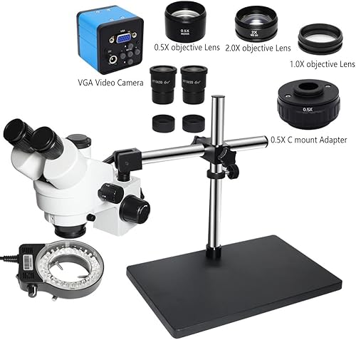 Miniatura 6 de Kit de accesorios para microscopio 3.5X-90X simulocal Trinocular estéreo Microscopio con soporte de brazo doble ajustable de 360 soportes
