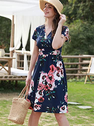 OUGES Abito da Festa Corto Floreale con Scollo a V...