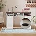 PAKASEPT Nail Tech Desk with Dust Collector, Farmhouse Manicure Table Nail Station w/LED Display Cabinet,Power Outlet,Dust Bags, Acetone-Resistant,Movable Shelves,Drawers for Salon Workstation,White