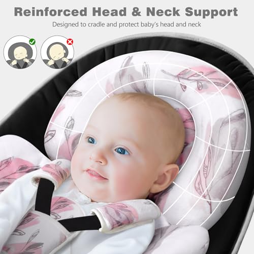 Image of Infant Car Seat Insert, 2-in-1 Reversible Baby Car Seat Head Support with 3 Strap Covers, Breathable Soft Newborn Car Seat Insert and Baby Carseat Cushion for Stroller, Swing, Rocker, Bassinets