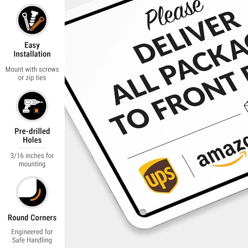 Image of Package Delivery Sign, Delivery Instructions All Package Front Door Sign, 10x7 Inches, Rust Free .040 Aluminum, Fade Resistant, Made in USA