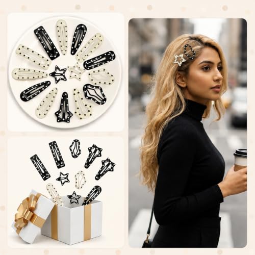 Image of MAYCREATE Star Hair Clips for Girls Women Y2k Polka Dot Cute Hair Clips | Metal snap closure, non-slip grip, lightweight comfort, versatile styling for bangs, ponytails, parties, photos, daily wear