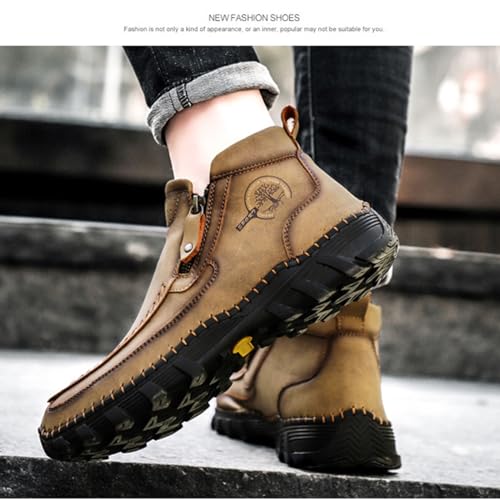 Myallfeet Men's Retro Hand Sewn Hiking Loafers Anti Slip Leather Side Zipper Outdoor Hiking Driving Shoes Arch Supported Business and Office Loafers4