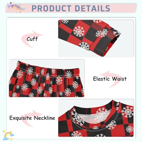 Pajama Sets Long Sleeve Red Black Snowflake Winter Soft Comfy Sleepwear 2 Piece PJS 3-8T4