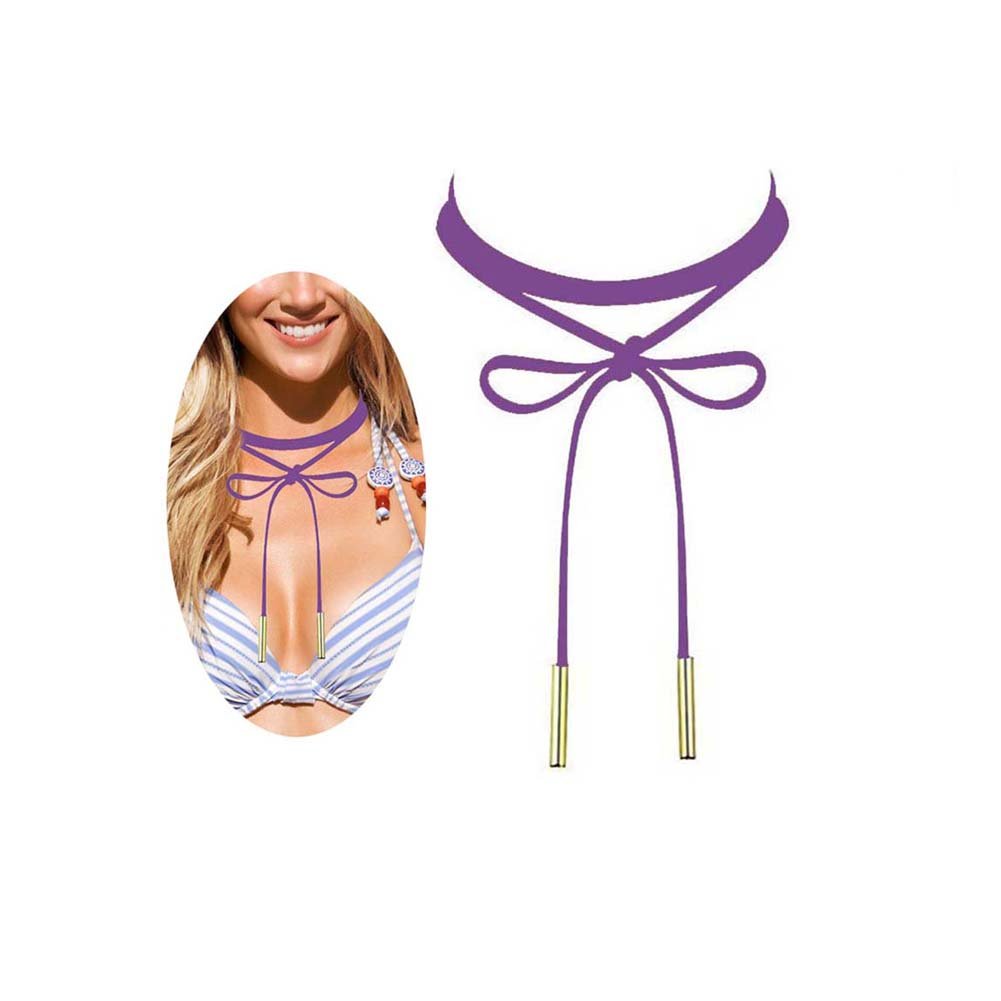 Punk Gothic Long Multicolor Velvet Suede Leather Chain Stretch Tattoo Choker Tassel Necklaces (Purple)