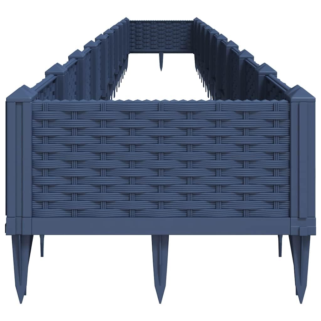 Skrzynka na rośliny z kołkami do wbijania w ziemię, niebiesko-szara, 362,5 x 42,5 x 28,5 cm, polipropylen (PP), modułowa konstrukcja, do ogrodu i na taras, trwała