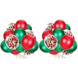 yyuezhi 30 Piezas de Globos Globos de Navidad Rojo Verde Globos de Látex de Confeti Metálico como Decoraciones de Celebración de Fiesta Globos Brillantes Globos Inflables Metálicos de Látex