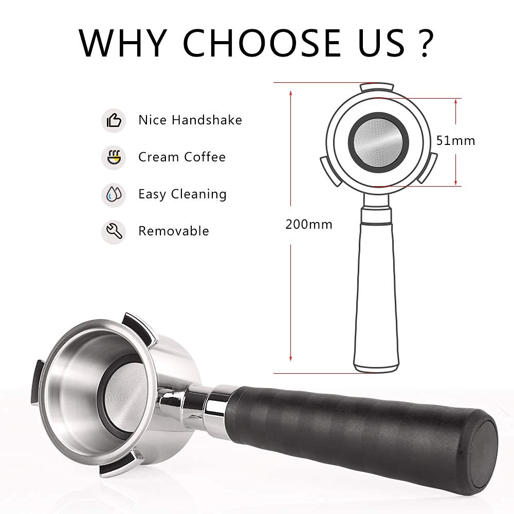 Stainless Steel 51mm 3 Ears Portafilter filter holder replacement Compitable for EC685.BK Coffee Machines, Detachable filter Holder Machine Coffee Machine Replacement Parts (1 filter,1 cup)