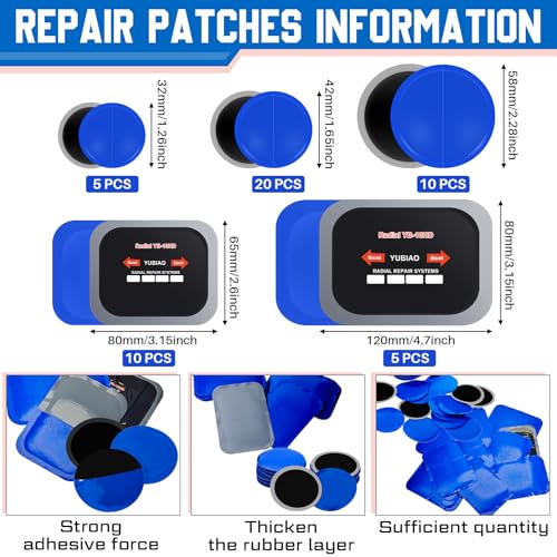 Image of Tallew 50 Pcs Tire Patches 5 Sizes Rubber Radial Tire Repair Patch Plug Kit Heavy Duty Emergency Repair Tool for Puncture Car Truck Bus Tractor Vehicle Motorcycle 32, 42, 58, 65x80, 85x120 mm