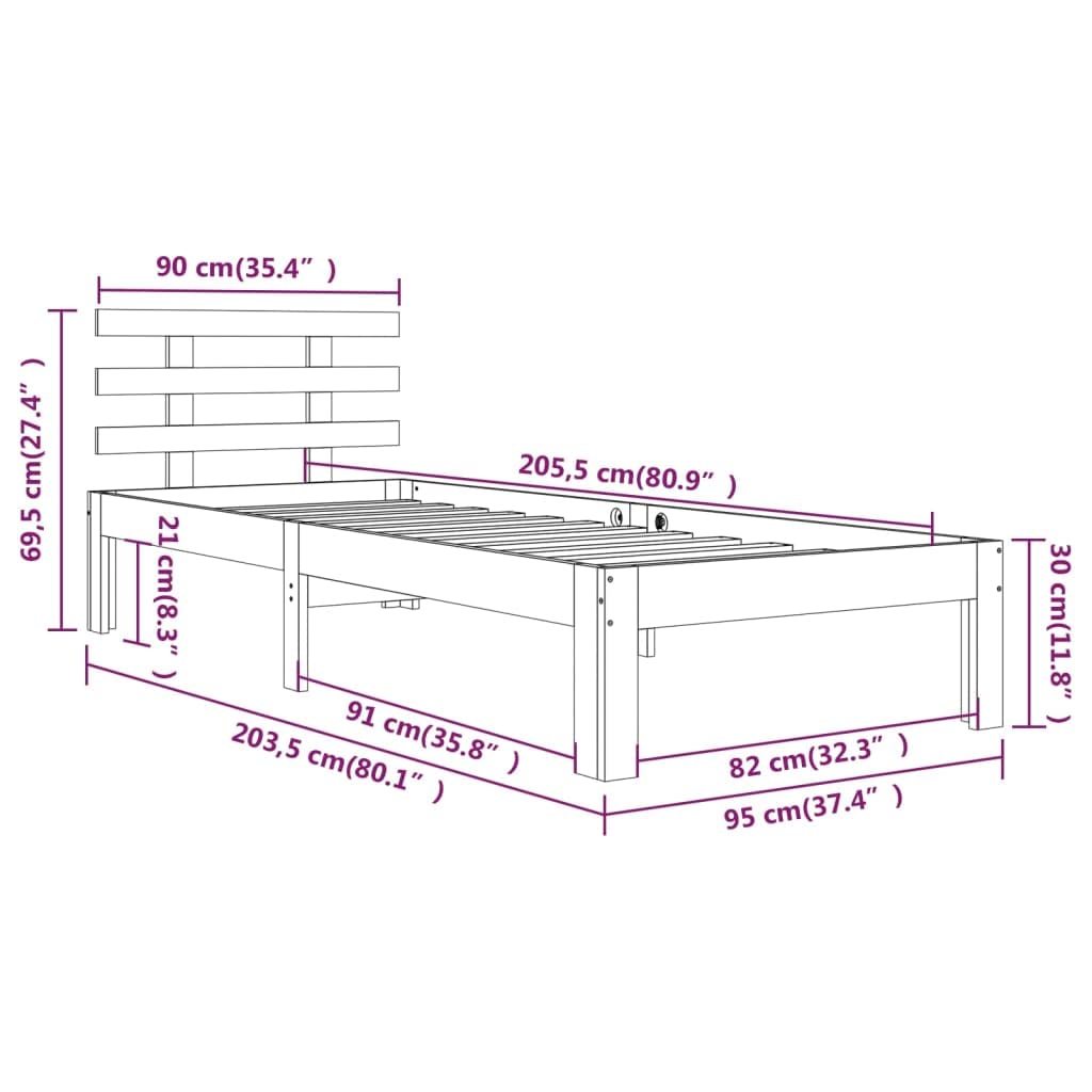 lite drewno sosnowe nowoczesna sypialnia Stwórz 90 x 200 cm Brąz | Rama łóżka 90x200 cm lite drewno sosnowe z zagłówkiem solidna konstrukcja do sypialni