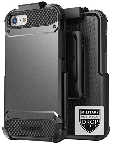 Encased iPhone 7 Plus Belt Case Black - Gray Military Spec Ultra Tough Protection w/Holster Combo for Apple iPhone 7 Plus 5.5
