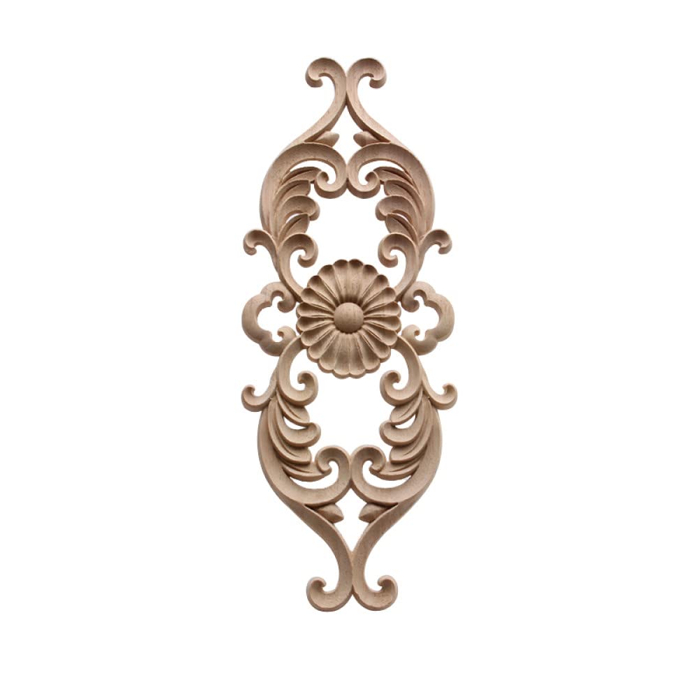 Onlay en bois non peint avec figurines fleurs pour murs et portes