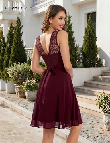 Image of BeryLove Womens Boat Neck A Line Sleeveless Lace Formal Homecoming Dress | Short Dress With Ruffle Hem, Sparkly Design Ideal For Wedding Guest,Bridesmaid Cocktail Prom & Evening Party Events