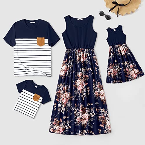 Image of PATPAT Family Matching Outfits Mommy and Me Dresses Tropical Boho Floral Tank Maxi Dresses and T-Shirts Matching Sets
