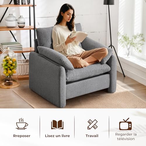 Fauteuil Relax XL Chenille 150 kg Gris Foncé Ckaff