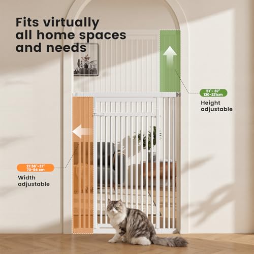 Gardner Pet 51"-87" Extra Tall Cat Gate for Doorway, Wide Adjustable 27.56"-37" Baby Gate Included 4 Extension Kits, Pressure Mounted Safety Full Door Gate for Stairs, Studio, Kitchen (White) - Image 3