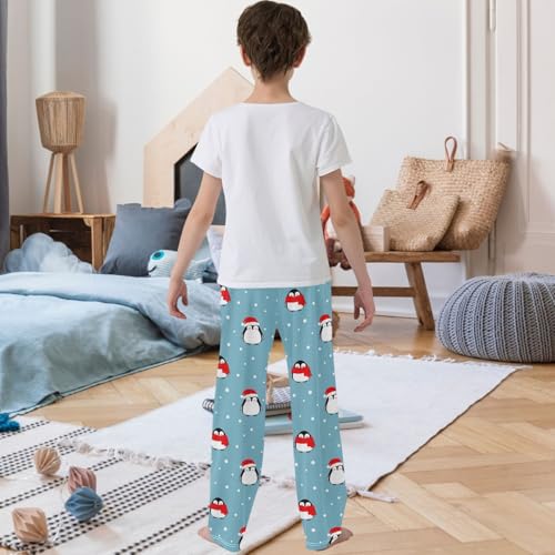 Boy's Pants Funny Penguin Christmas Hat Jogger Pants Elastic Waist Long Bottoms Trousers with Pockets 6-14 Years3