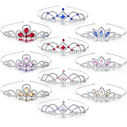 10 Pieces Girls Princess Rhinestone Crown Colorful Crystal Headband Crystal Tiara Rhinestone Princess Crystal Headband for Birthday Wedding Crown Party Prom, Little Girls, Colorful