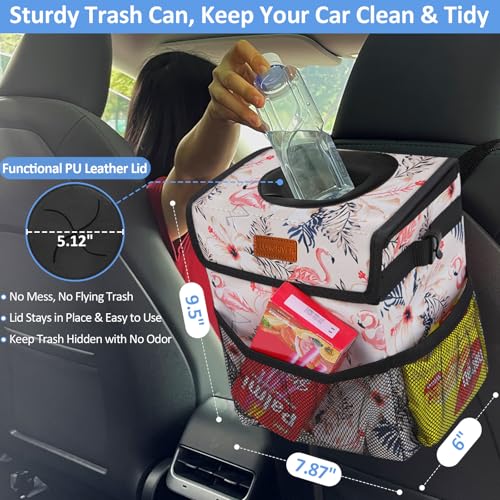 Image of ELONGRIVER Car Trash Can Bin for Back Seat Leak Proof, Cute Car Trash Bag Hanging, Vehicle Trash Can for SUV Truck Van, Automotive Garbage Cans Front Seat Flamingos, 2 Gallons