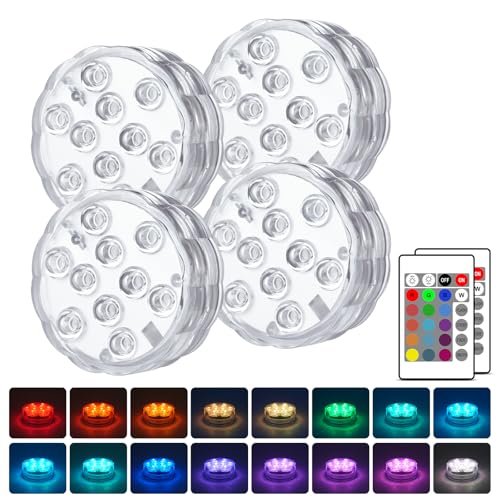 Creatrek Pool Lights with Remote Control, 16 Color Changing Battery Operated Lights, Hot Tub Lights for Pond Bathtub Halloween Pumpkin Decor 4 Pack