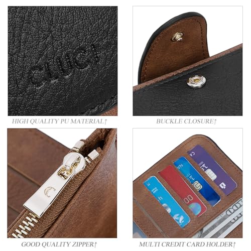 Image of CLUCI Wallet For Women PU Leather RFID Blocking Womens Wallet Bifold Card Holder with ID Window Gifts for Women Birthday, z Black WIth Brown, LARGE, Fashion