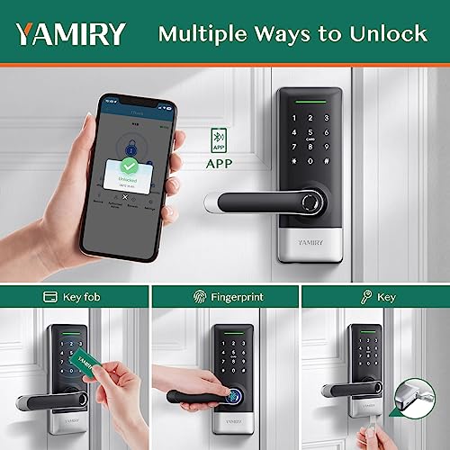 Image of Yamiry Smart Door Lock, Biometric Fingerprint, Keyless Entry, App Control, 6 Ways to Unlock, DIY Installation (Silver)