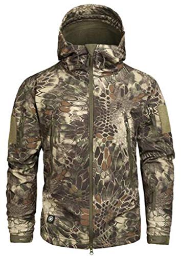 Chaqueta táctica militar cálida de forro polar de manga larga con capucha de camuflaje Softshell impermeable para hombre, para camping, caza, pesca, al aire libre, chaqueta con capucha. Serpent Vert S