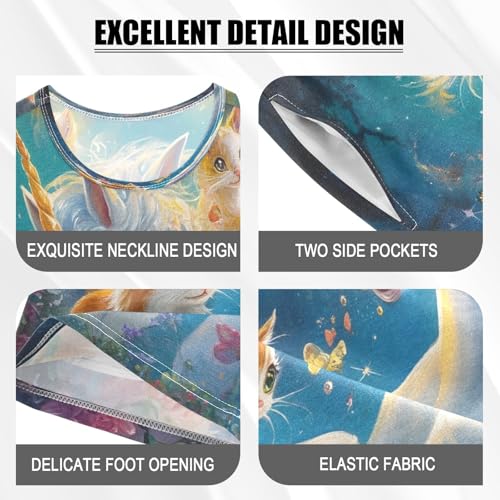 ALAZA Unicorn Cat Kitten Butterfly Flower Pajamas Set Short Sleeve Cotton Sleepwear Summer Pjs 2 Piece 5-14Y4