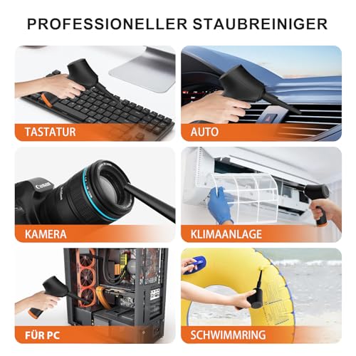 Elektrischer Staubbläser, 3-Gang Druckluft Gebläse für PC, ersetzt Druckluftspray, Tastatur Reinigung, Compressed Air Duster für Elektronik, Sofa, Auto, Schwarz