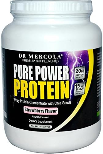 Dr. Mercola Pure Power Protein Strawberry - Whey Protein Concentrate With Chia Seeds - Naturally Flavored - Dietary Supplement - 2 lbs (909g)
